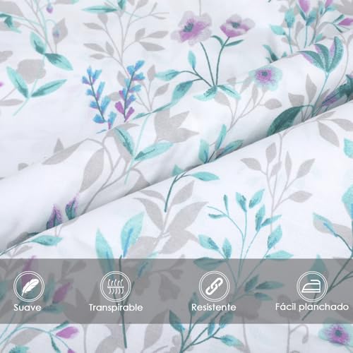 Miniatura 4 de Mercury Textil Juego Sábanas De Cama Estampadas 3 Piezas 50 Algodón 50 Poliéster Incluye Funda De Almohada Encimera Bajera Ajustable. Cama De 135 Cm, Aguamarina