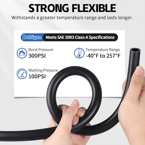 Image of Boltigen 5 /8inch Heater Hose, 10 Feet Coolant Radiator Line for Water, Antifreeze and Fuel Systems, SAE J20R3 D2, 100PSI Working Pressure (5 /8''-10FT)