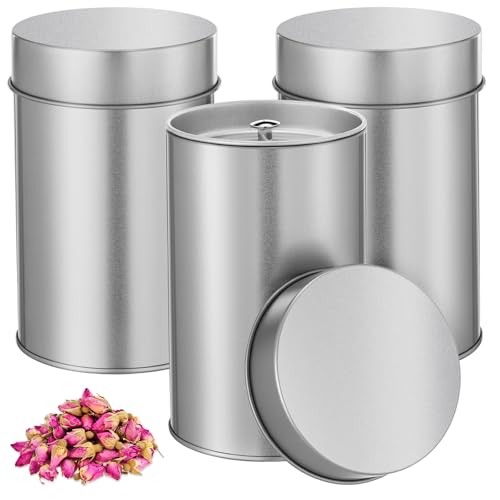 Zopeal 3 Pack Tea Tin Canister with Airtight Double Lids 16 oz Round Metal Tin Can with Lid Double Sealed Small Kitchen Container for Loose Tea Storage Coffee Sugar Candy Herbs and Spices
