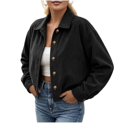 Cropped Jacket Women Corduroy Button Down Shacket Long Sleeve Cardigan - image 5