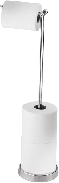 iDesign 68740 Classico Free Standing Toilet Roll Holder, Compact Bathroom Paper Holder Made of Metal, Silver