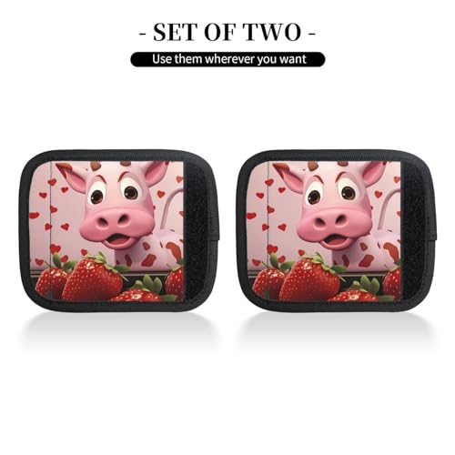 2 Pcs Luggage Handle Wraps, Pink Cow with Strawberries Print Grip Handle Cover/Travel Bag Identifier for Suitcase Accessories2