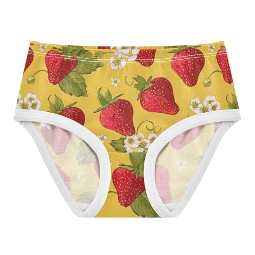 Wusikd Strawberries Girls' Underwear Cotton Flowers Yellow Girls Briefs Soft Toddler Underwear 2T