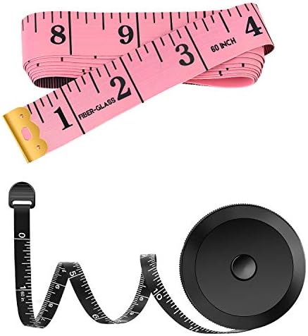 2 Pack Tape Measure Measuring Tape for Body Fabric Sewing Tailor Cloth Knitting Vinyl Home Craft Measurements, 60-Inch Soft Fashion Pink & Retractable Black Double Scales Rulers for Body Weight Loss 8 2 Pack Tape Measure Measuring Tape for Body Fabric Sewing Tailor Cloth Knitting Vinyl Home Craft Measurements, 60-Inch Soft Fashion Pink & Retractable Black Double Scales Rulers for Body Weight Loss