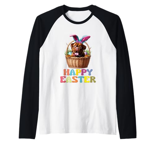 Happy Easter Dog Bunny Basket Celebrazione Maglia con Maniche Raglan