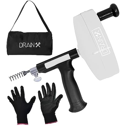 Drainx Pro 50-FT Heavy Duty Steel Drum Drain Auger Plumbing Snake with Work Gloves and Storage Bag Cover