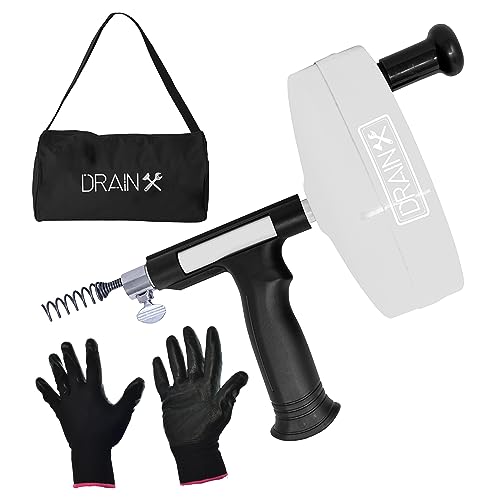 Drainx Pro 50-FT Heavy Duty Steel Drum Drain Auger Plumbing Snake with Work Gloves and Storage Bag
