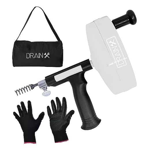 Drainx Pro 50-FT Heavy Duty Steel Drum Drain Auger Plumbing Snake with Work Gloves and Storage Bag