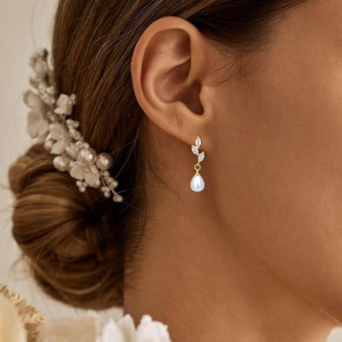 Tituthia Pearl Drop Earrings for Women Trendy, 14k Gold Pearl Earring Dainty Wedding Gold Dangle Earrings for Women Hypoallergenic Bridesmaid Bridal Prom Jewelry by TITUTHIA - Image 5
