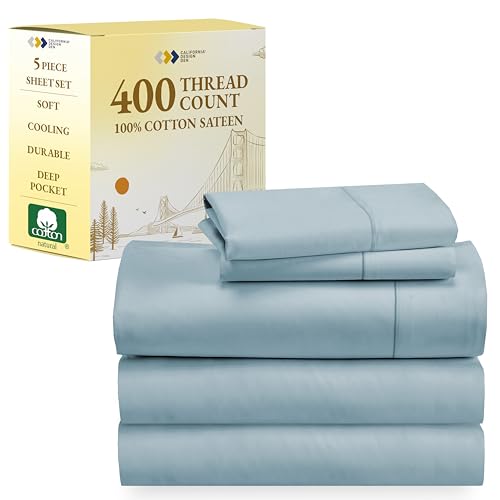 California Design Den Split King Sheets Sets for Adjustable Bed - Soft 400 Thread Count Sateen, Natural 100% Cotton Sheets with Deep Pockets, Breathable, Cooling and Durable Bedding Set - Sky Blue