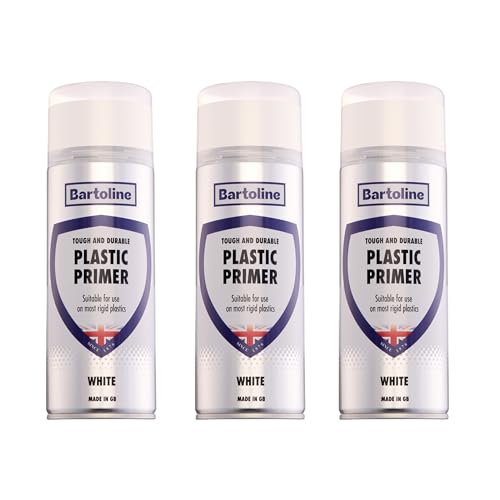 Bartoline Plastic Primer White Spray Paint 400ml - 3 Pack High Adhesion Plastic Spray Primer for PVC, Resin, Vinyl, Fibreglass Fast-Drying, Smooth Finish - Interior and Exterior Use