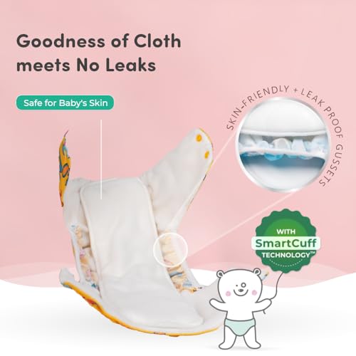 Image of Mylo Essentials Cloth Diaper for Babies 0 to 3 years | Oeko-Tex Certified | 5kg-17kg | Reusable with Adjustable Snap Button | Pack includes 3 Diaper & 3 Wet-Free Inserts-(ABC, Twinkle, Floral)