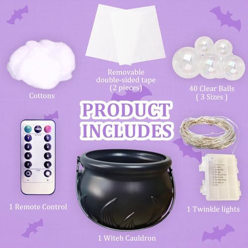 Chaudron de sorcière d'Halloween avec 8 modes d'éclairage et télécommande sans fil - 5