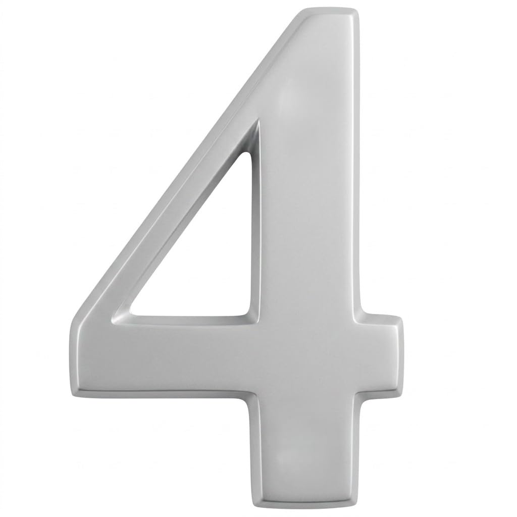 3" House Door Number Silver Anodised Self Adhesive, Times Roman, 4