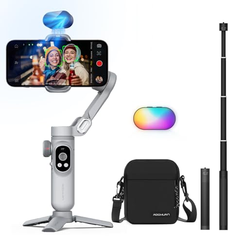 Image of AOCHUAN 3-Axis Gimbal Stabilizer for Smartphone Smart AI XPro Grey & B10 Storage Bag & E10 Extension Rod & P03 RGB Magnetic Fill Light