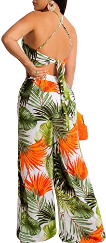 sexycherry Elegant 2 Piece Sets for Women Sexy Printing Crop Top Long Straight Pants Vacation Outfits Beach2