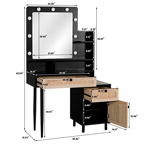 Covmax Vanity Desk With Large Lighted Mirror, Modern Makeup Dressing Table With 3 Color Lighting Modes, 2 Large Drawers For Women Girls (Rattan Vanity) #TOP5