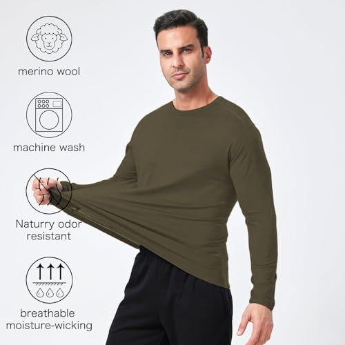 Men’s Merino Wool Base Layer Shirt – Long Sleeve Thermal Hiking Ski Outdoor Quick-Dry Warm Top2