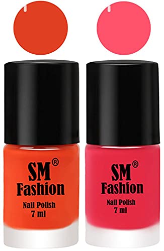 Image of Long Lasting Nail Polish | Nail Paint Combo 7 ml Each) - Set of 2 Reddish Orange -Dark Pink