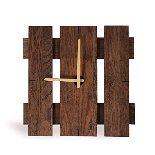 Consdan Wood Wall Clocks Battery Operated, Usa Grown Hardwood Wall Decor, Analog Wooden Clock For Kitchen Bedroom Office, Vintage Oak Solid Wood Clock Face, 12", Walnut Color Square #TOP23