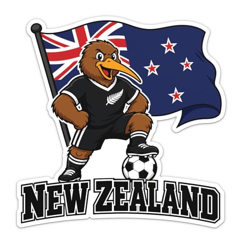 New Zealand Flag Mascot National Team Soccer Football Sticker, Waterproof Car Bumper Vinyl Decal, 5 Inch