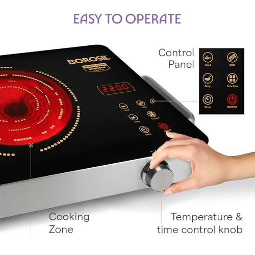 Image of Borosil 2200W Smart Kook Infrared Induction | Digital Display with Touch Buttons | Glass Crystallite Plate | 8 Preset Modes | Auto Cooling Fan | 1 Year Warranty | Made in India