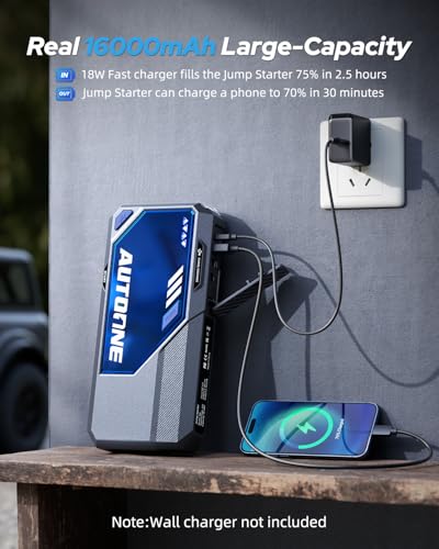 Image of AUTOONE M4 Jump Starter 8000A Car Battery Jumper Starter Portable, 12V Jump Pack (All Gas /12L Diesel) Jump Box for Car Battery with Built-in Booster, Storage Case, LED Light, Jumper Cables