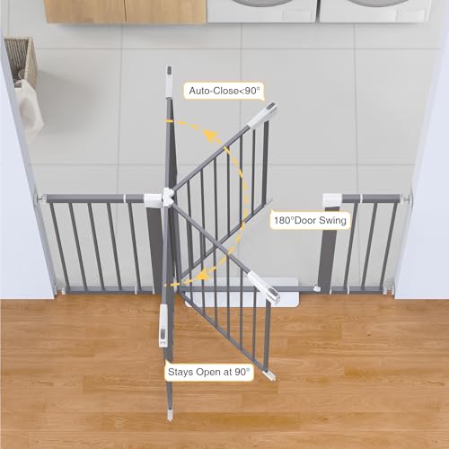 Cumbor 29.7-54.2" Wide Baby Gate, Auto-Close Dog Gate Indoor Gray | Dual Lock Pet Gates Stairs & Doorways, No Drilling Pressure Mounted Safety Gate for Kids, Easy Walk Through Safety Gate - Image 3