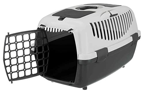 Image of Trixie Capri Durable Plastic Pet Carriers with Handles, Storage Trays, and Stroking Flaps (Dark Grey /Light Grey, S, Capri 3)