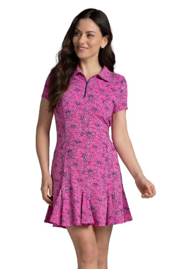 IBKUL Athleisure Wear Sun Protective UPF 50+ Icefil Cooling Diana Print Short Sleeve Godet Dress - 69930