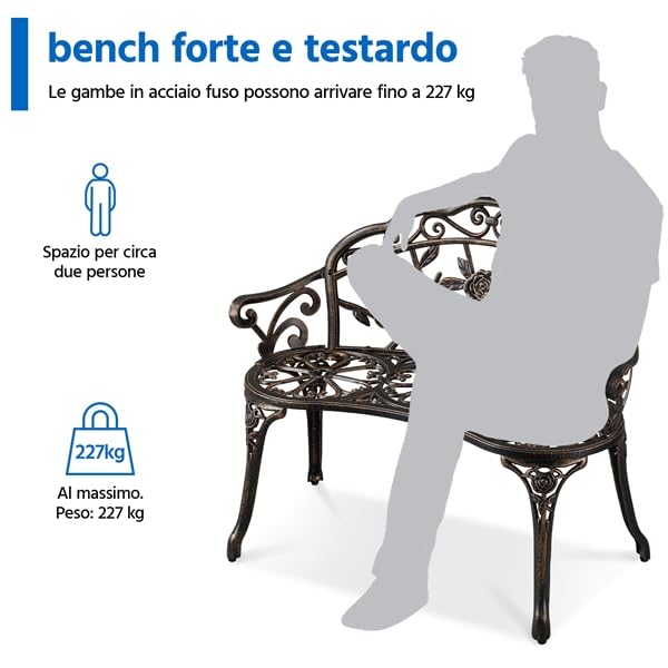 Panchina da Giardino Panca Esterno in Ferro Battuto Salottino da Balcone con Schienale Bronzo