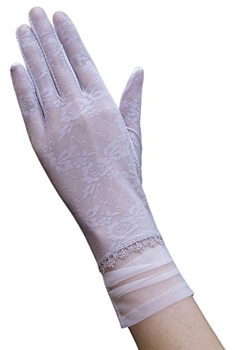 BaiX Women's Elegant UV Protection Touch screen Summer Lace Driving Gloves Grey