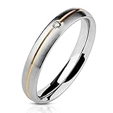 Silberner Kristallring mit Streifen in Rosègold und funkelndem Zirkonia-Stein - eleganter Fingerring für Frauen & Männer