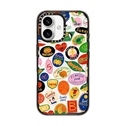 Coque iPhone 16 CASETiFY Impact noir transparent motif fruits compatible MagSafe