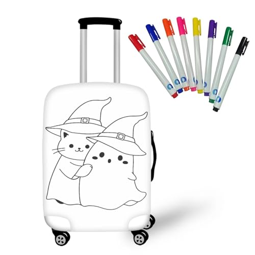 DIY Color Your Own Cat Luggage Covers for Suitcase Coloring Ghost Luggage Protector Suitcase Cover with 8 Pcs Markers for Kids