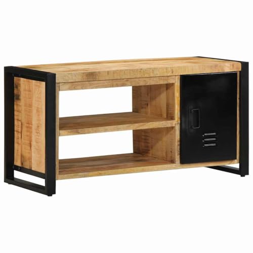 Cartvyn Zapatero marrón de madera maciza de mango, 100 x 40 x 50 cm, con espacio de almacenamiento y asiento, banco de pasillo con puerta, banco estable para pasillo y dormitorio