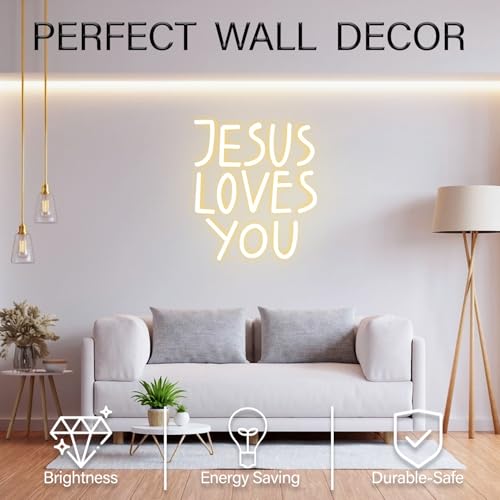Image of Jesus Loves You Neon Sign Dimmable Neon Signs for Wall Decor Letter LED Signs USB Light Up Sign for Jesus Room Decor Christian Wall Art Bedroom Living Room Jesus Gifts