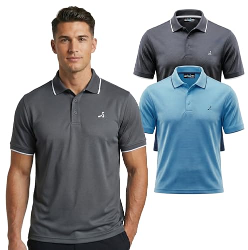 Under Par 2 pack Men's Golf Polo Shirt with Stretch Breathable Fabric UV Protection Moisture Wicking Quick-Dry Short Sleeve Sports T-Shirt for Adult Running and Gym (pack of 2), Charcoal & Sky, XL