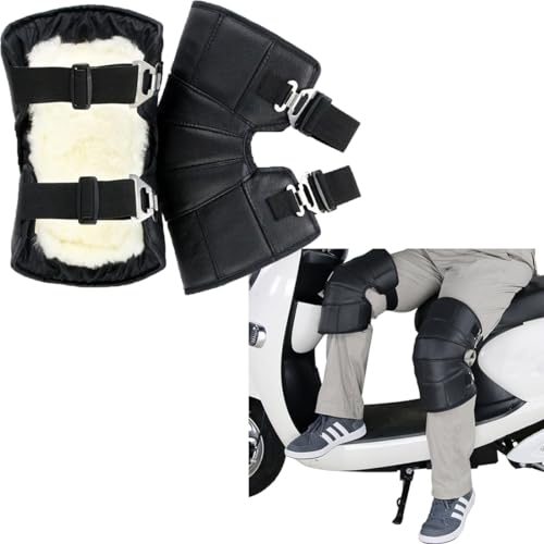 Kniewärmer Motorrad Winter Knieschoner Wasserdicht Beinwärmer PU Leder Knieschützer Verstellbar Rutschfest Legwärmer Winddicht Beinstulpen Plüschfutter Knieprotektor Roller Fahrrad Scooter Schwarz