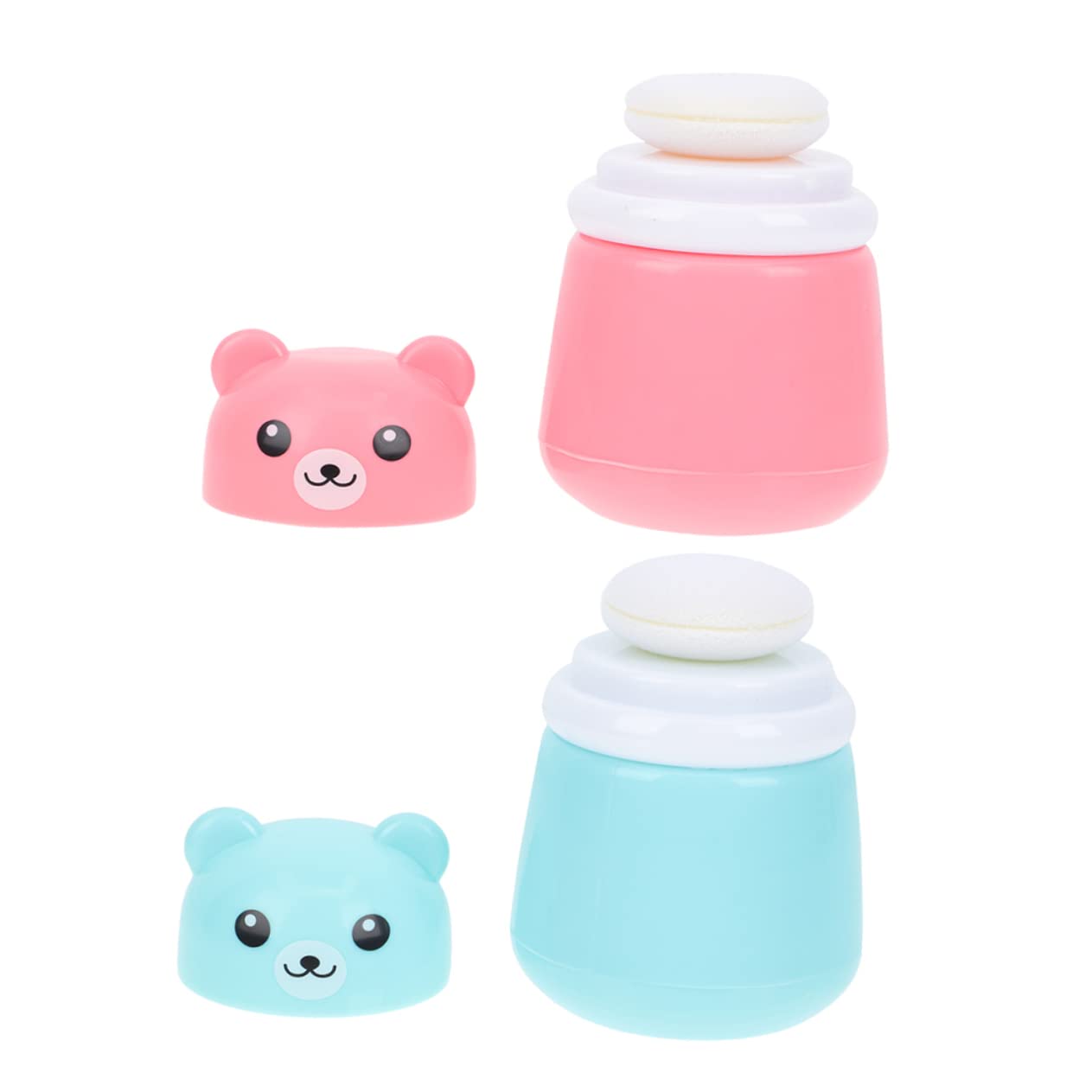 Gogogmee 2Pcs Portable Talcum Powder Puff Box Bear Shaped Body Powder Container for and After Bath Use Gentle Convenient Storage