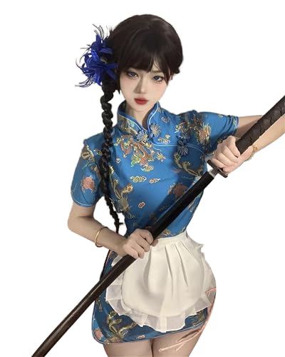 セクシー チャイナ チャイナドレス メイド ドレス チャイナ 服 コスプレ ゴスロリ 花柄 可愛い ロリータ ワンピース 萌え ボンデージ ボディコン ミニ コスチューム 中華風 チャイナ風 ランジェリー 衣装 仮装 ハロウィン レディース - 画像1