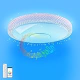 TOPBOS RGB LED Ceiling Light 30W 12' 3000K-6500K Dimmable Modern Ceiling Lighting with Remote/App DIY Colors Flush Mount Crystal Ceiling Light Fixtures for Bedroom Living Room Party(Round)