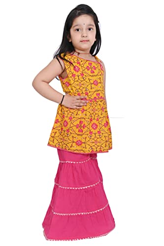 Image of Printed Cotton Sharara Set for Kids, Traditional Dresses Set for Baby, Ethnic Outfits for Girls, Sleeveless Kurti Set
