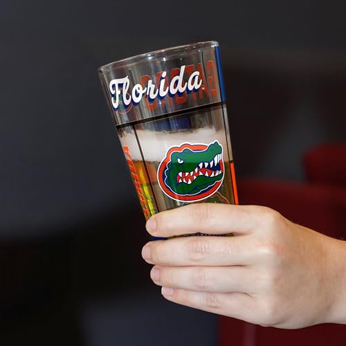 Image of Logo Brands NCAA oz Stained Glass Pint Glass - 3D Embossed Logo & Bold Team Colors - Durable Sports Fan Beer Glass for Home, Bar & Tailgates