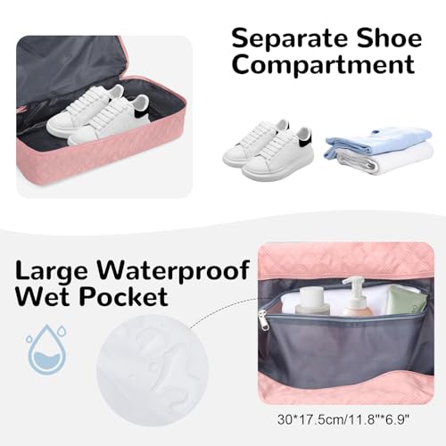 55L Quilted Travel Duffel Bag with Toiletry Bag for Women, Large Weekender Bag with Shoe Compartment, Pink3