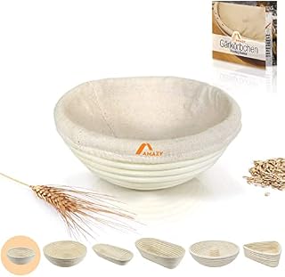 Amazy Bread Proofing Basket incl. Instructions  The Functional Bread Baking Basket Made Of Natural Rattan (round) | Ø 16cm + FREE LINER