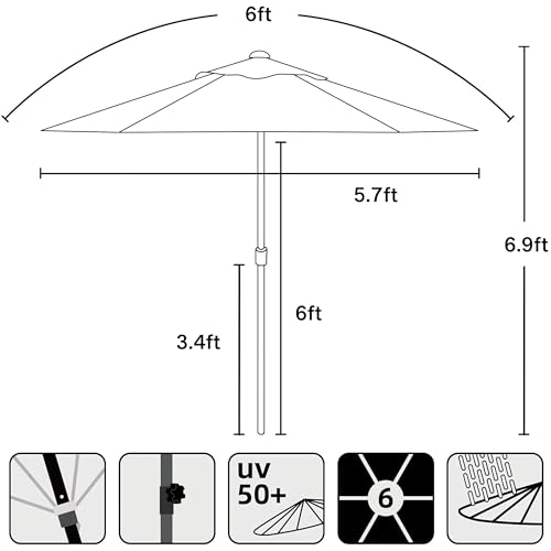 Ammsun YZ71125-TANC 6Ft Patio Umbrella Outdoor Table Umbrellas thumb #6