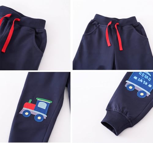 Boys Pants, Toddler 3 Pack Drawstring Elastic Sweatpants Cartoon Active Joggers4