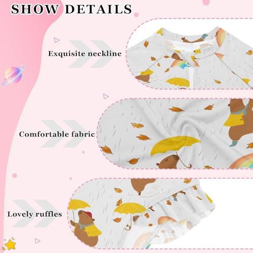 ALAZA Toddler Swimsuit Girl Bathing Suit Swimwear Rash Guard Capybara Umbrella Long Sleeve 3T4
