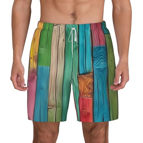 Pantalones cortos de natación transpirables con estampado colorido de madera